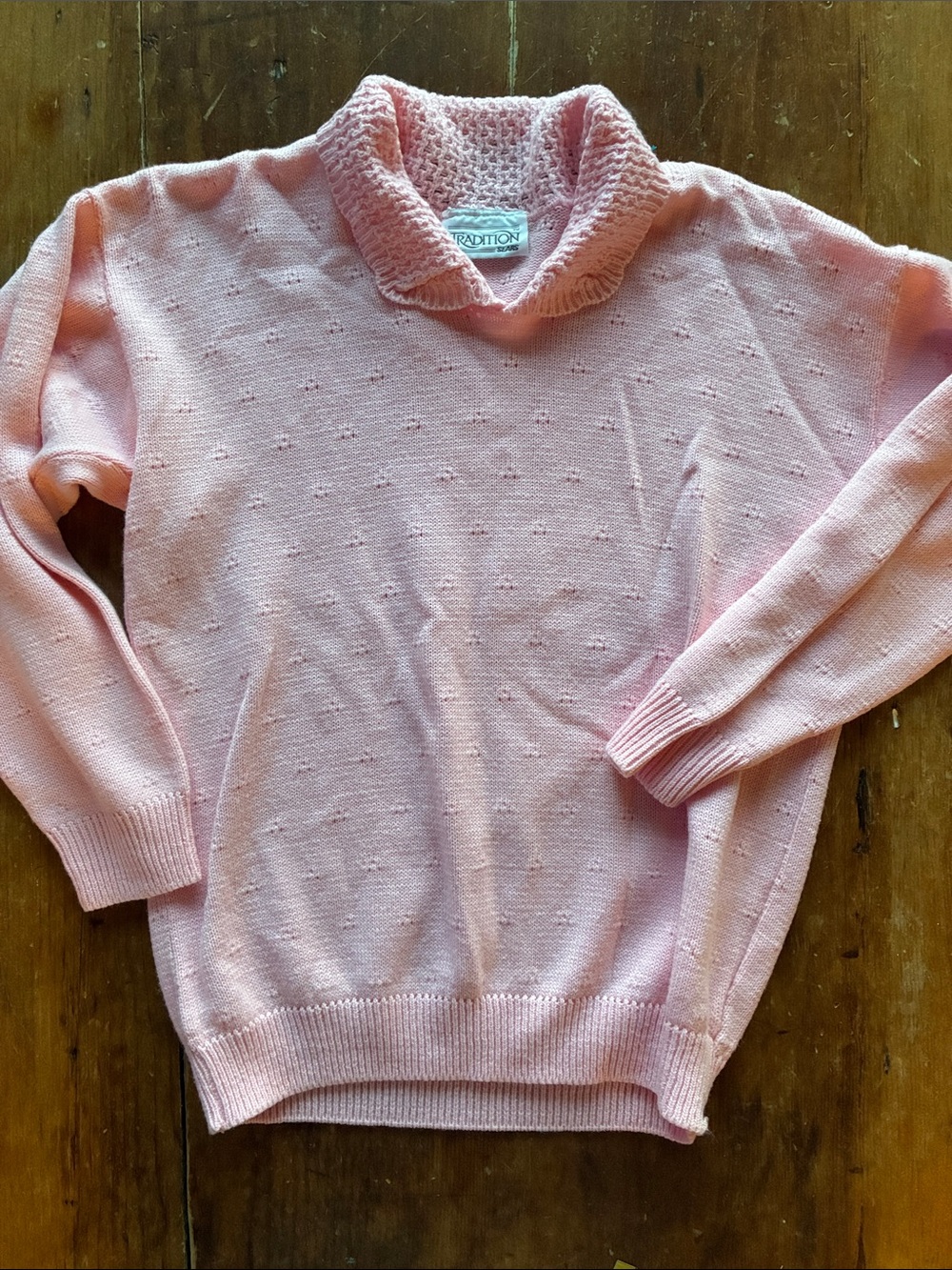 Vintage Sears Tradition Pink Pointelle Knit Collared Sweater 80s - 90’s